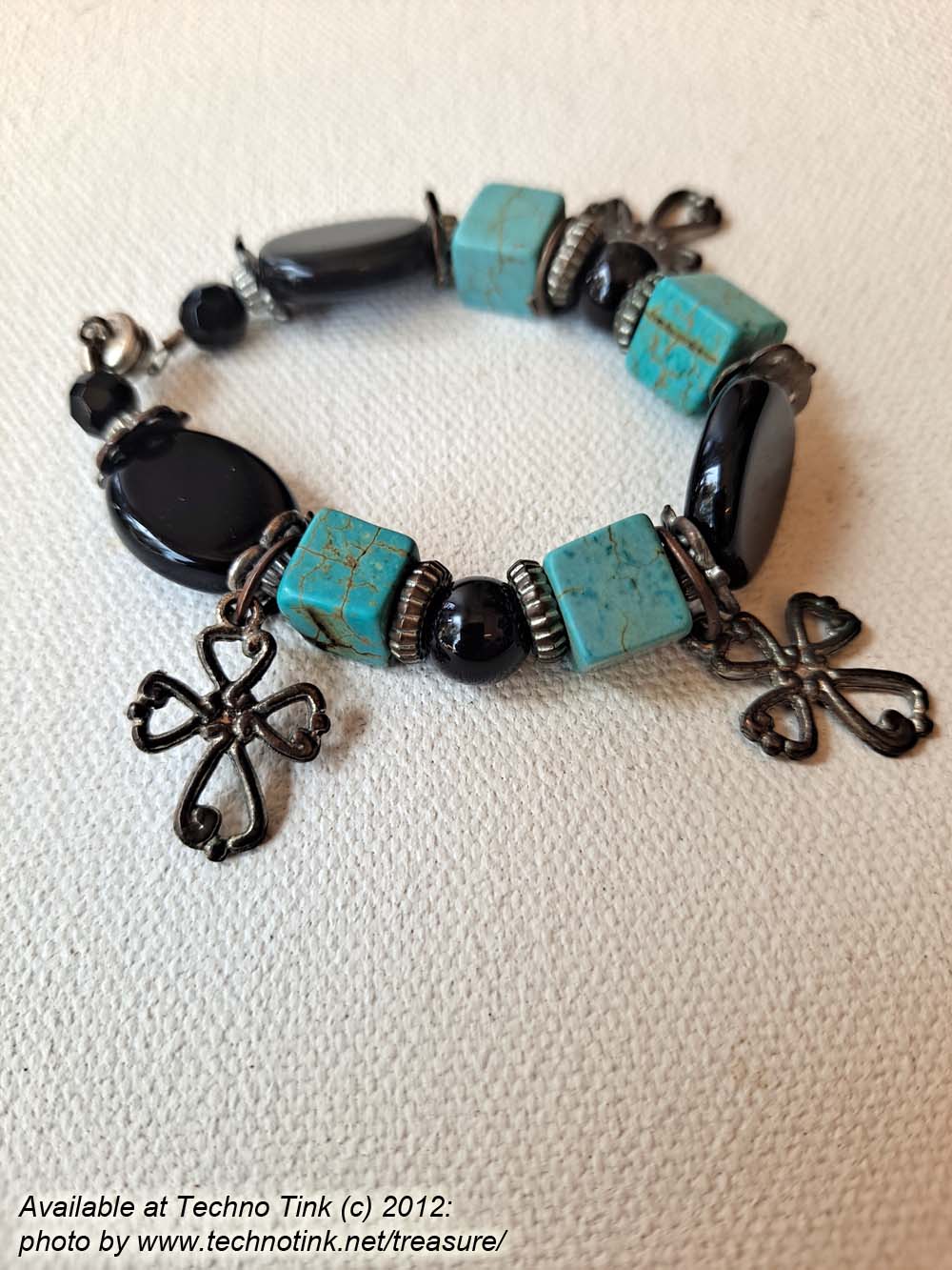 A small Black Jet and Turquoise Coptic Cross bracelet - Image 3