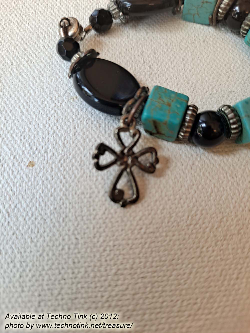 A small Black Jet and Turquoise Coptic Cross bracelet - Image 4