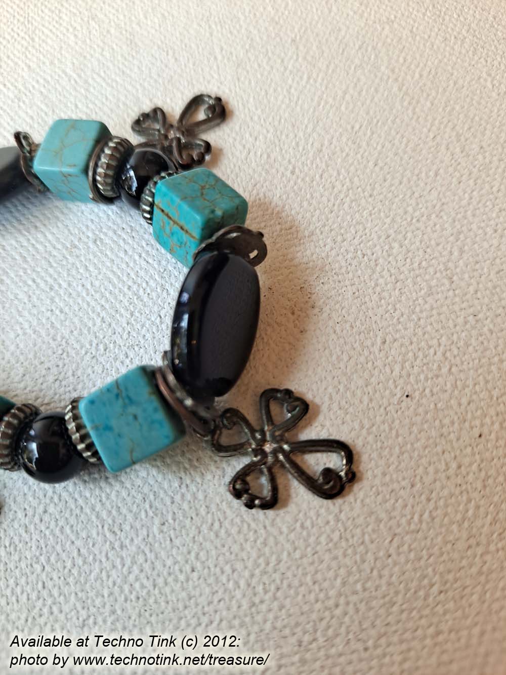 A small Black Jet and Turquoise Coptic Cross bracelet - Image 5