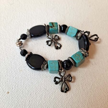 A small Black Jet and Turquoise Coptic Cross bracelet