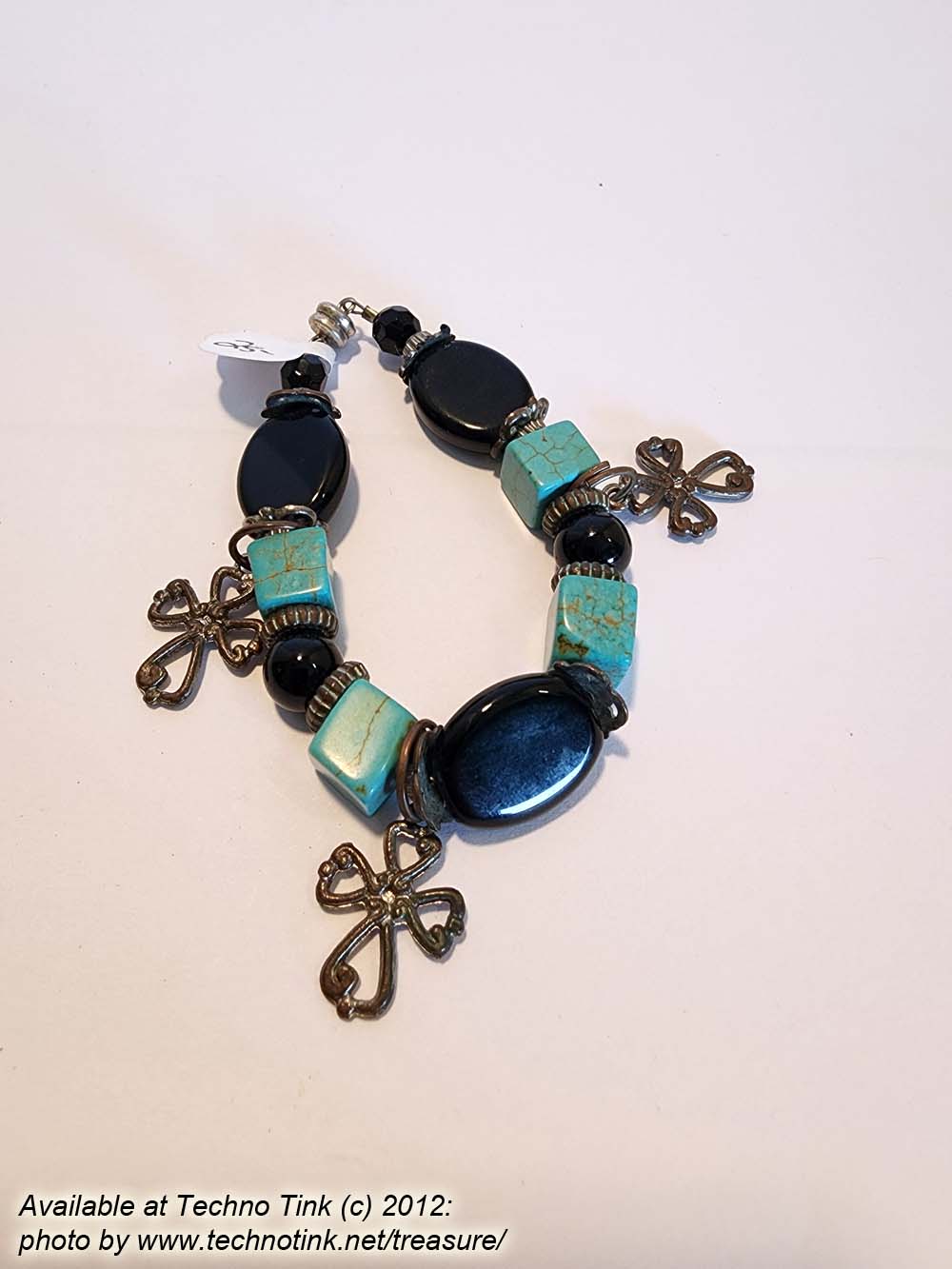 A small Black Jet and Turquoise Coptic Cross bracelet - Image 7