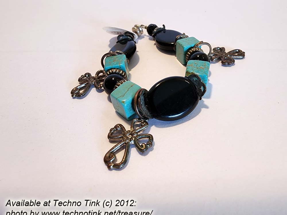 A small Black Jet and Turquoise Coptic Cross bracelet - Image 8