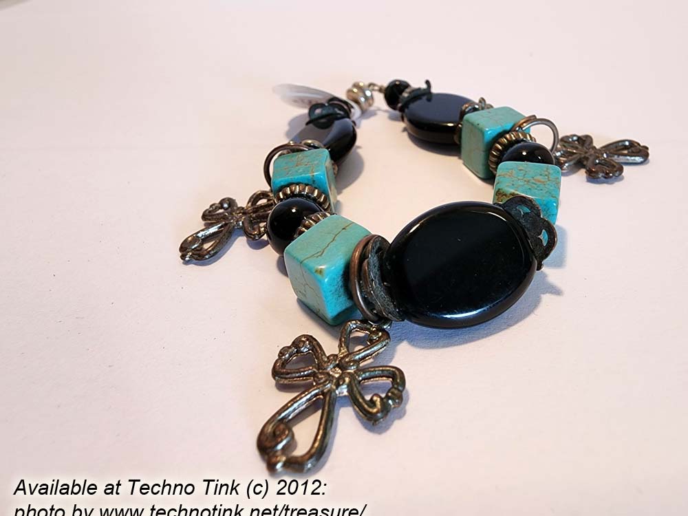 A small Black Jet and Turquoise Coptic Cross bracelet - Image 9