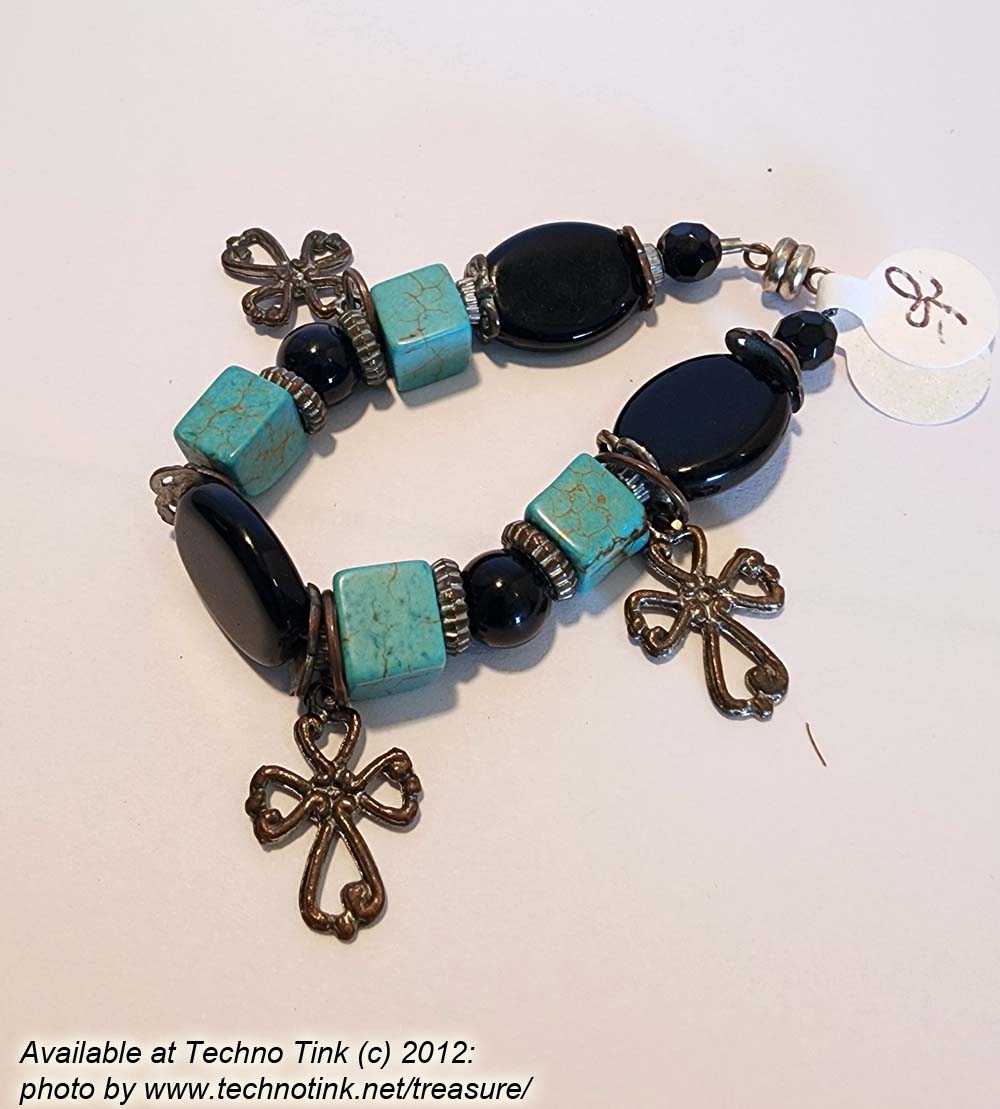 A small Black Jet and Turquoise Coptic Cross bracelet - Image 10