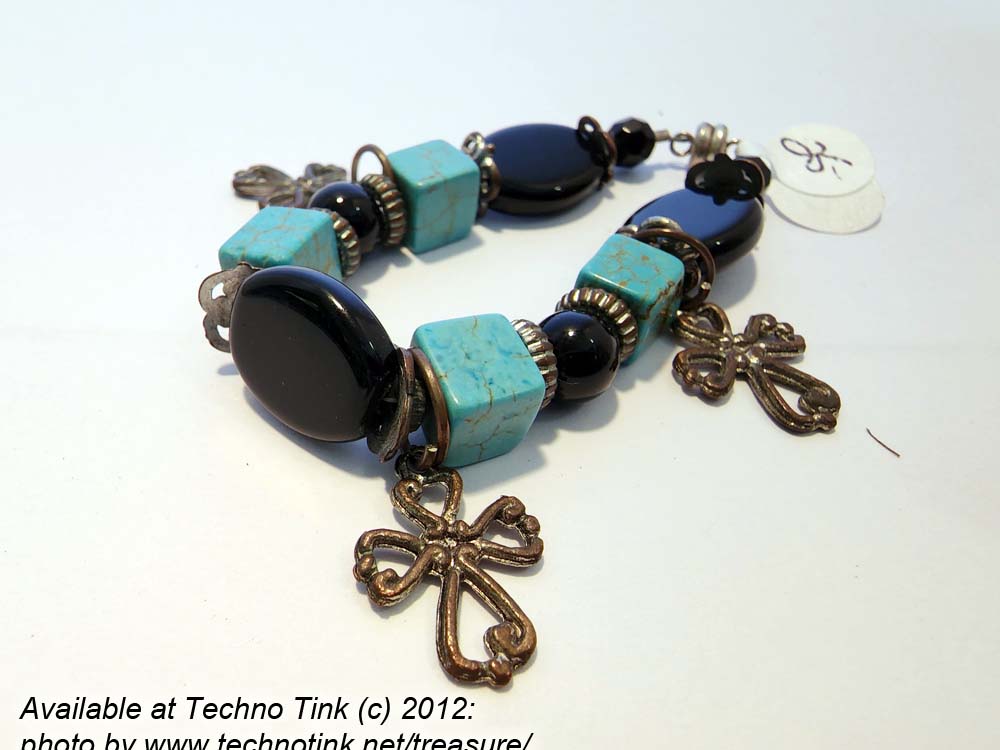 A small Black Jet and Turquoise Coptic Cross bracelet - Image 11