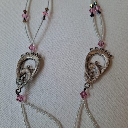 1 Pink and white faux crystal beaded Oval and Triangle Charm Necklace & Footlace