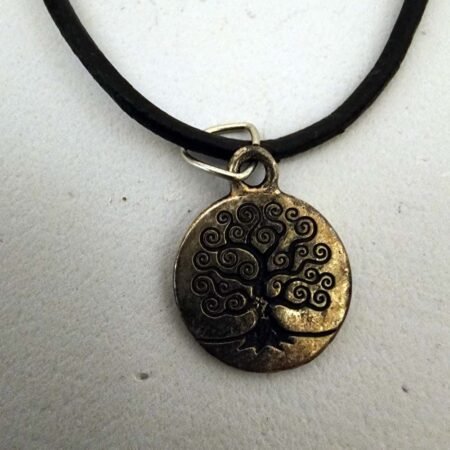 Large Double sided Tree of Life Pendant on braided black leather necklace with clasp