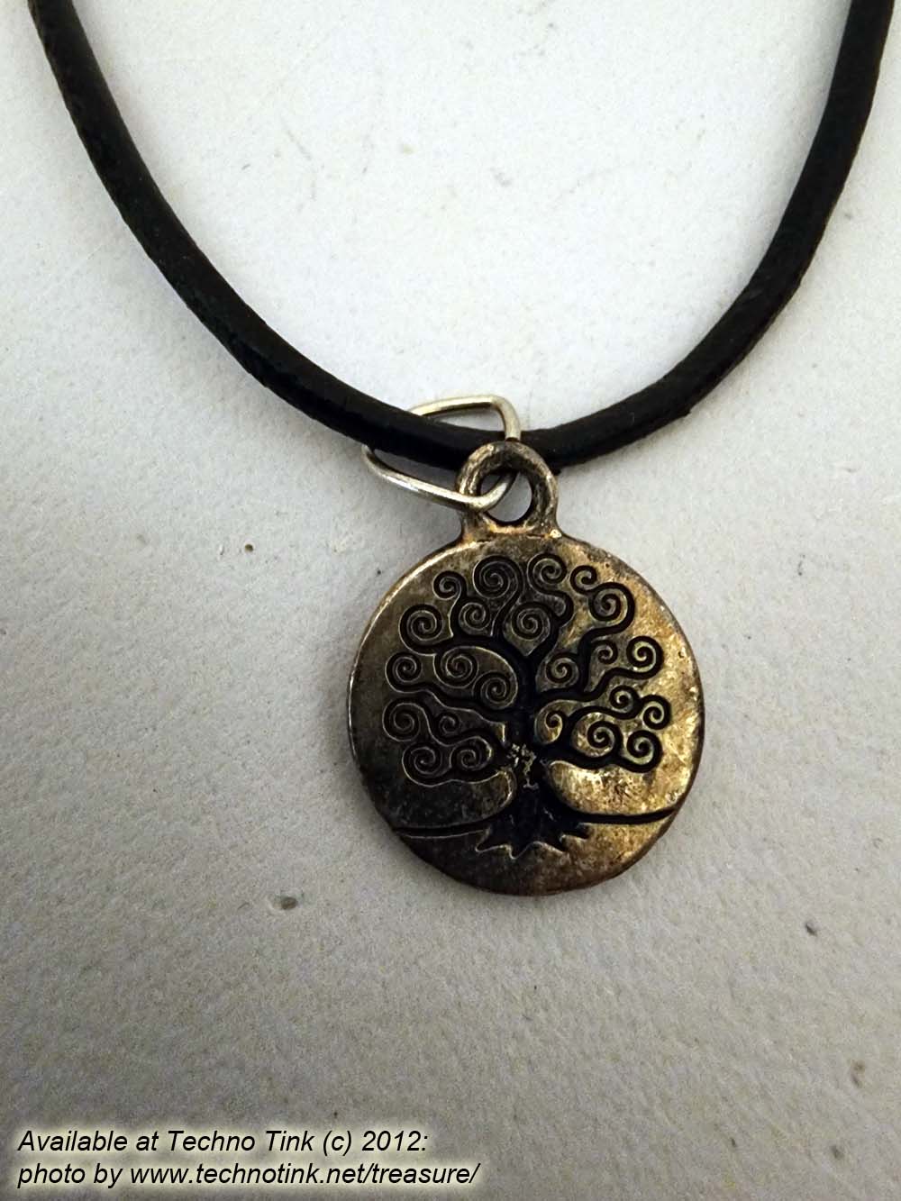 Large Double sided Tree of Life Pendant on braided black leather necklace with clasp