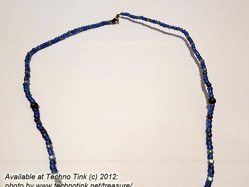 Black-haired dark skin Mermaid Clay Pendant on bright blue ball beaded necklace - Image 9