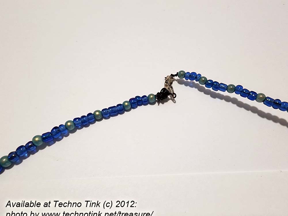 Black-haired dark skin Mermaid Clay Pendant on bright blue ball beaded necklace - Image 10