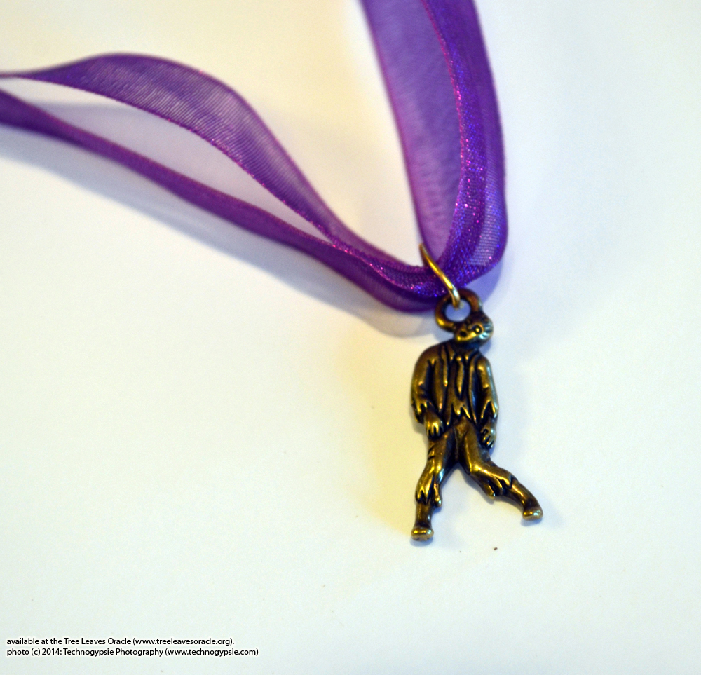 Pewter hanging zombie Pendant on Purple Ribbon Choker