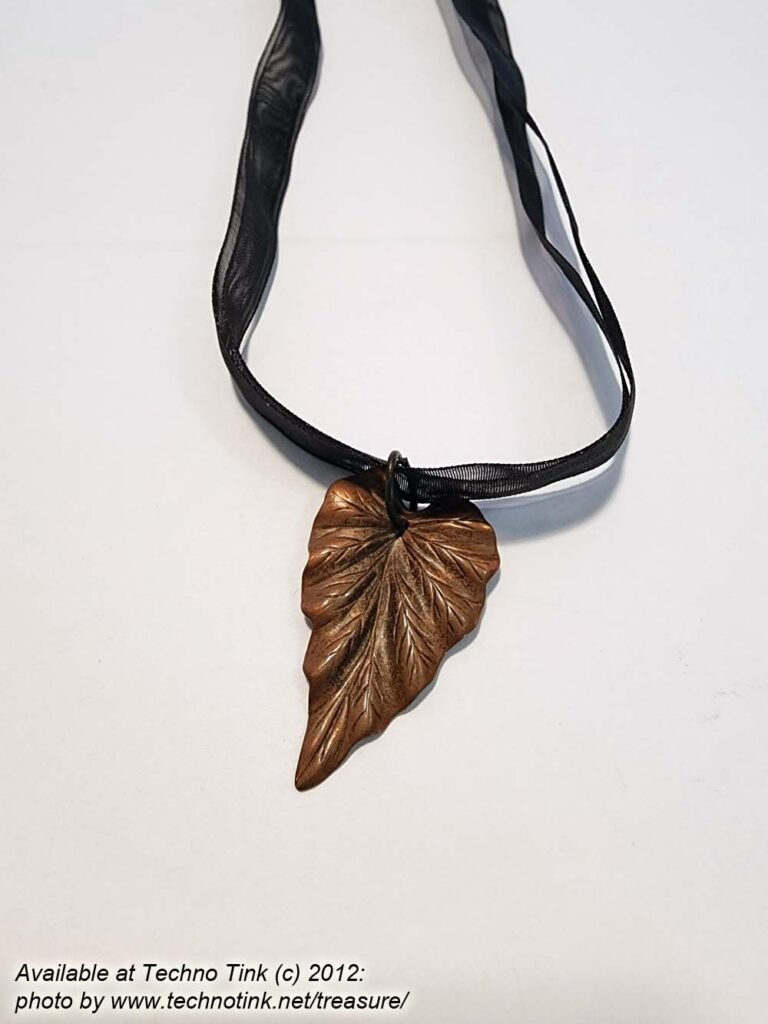 Bronze colored Leaf Pendant on Black Ribbon Choker