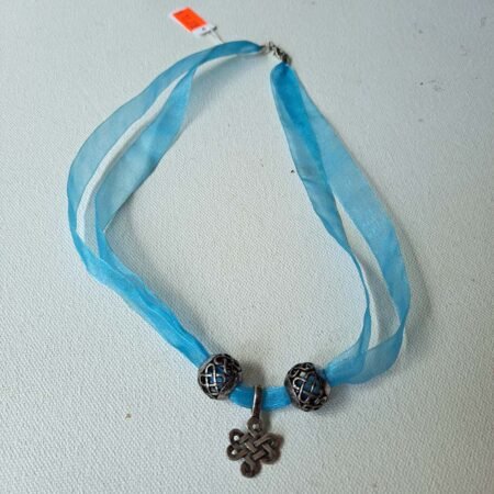 Blue Ribbon Choker with Rosicrucian Cross and Cross Balls