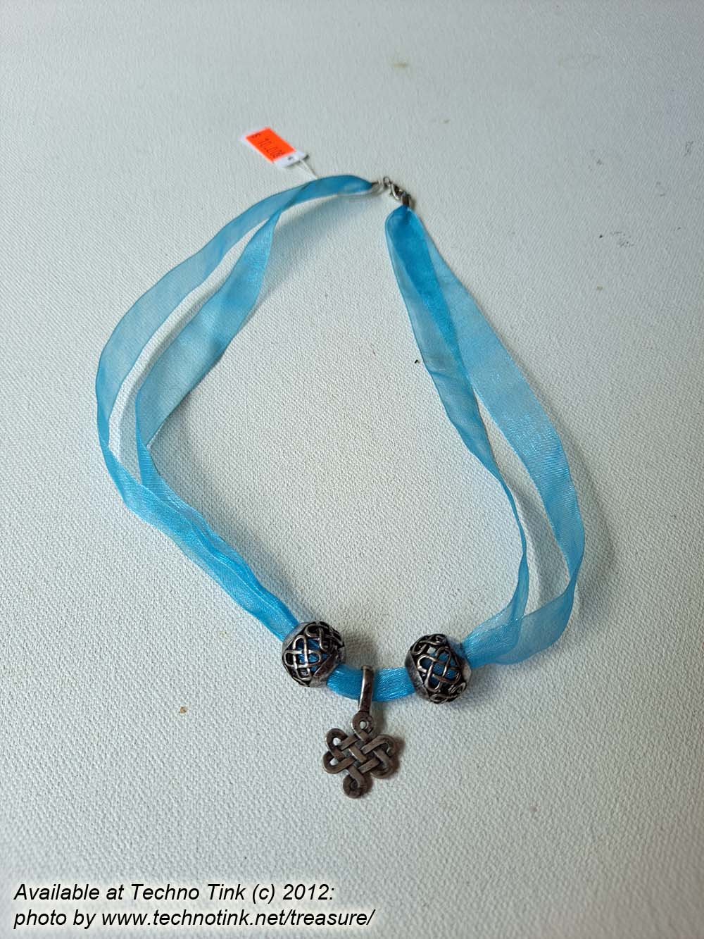 Blue Ribbon Choker with Rosicrucian Cross and Cross Balls