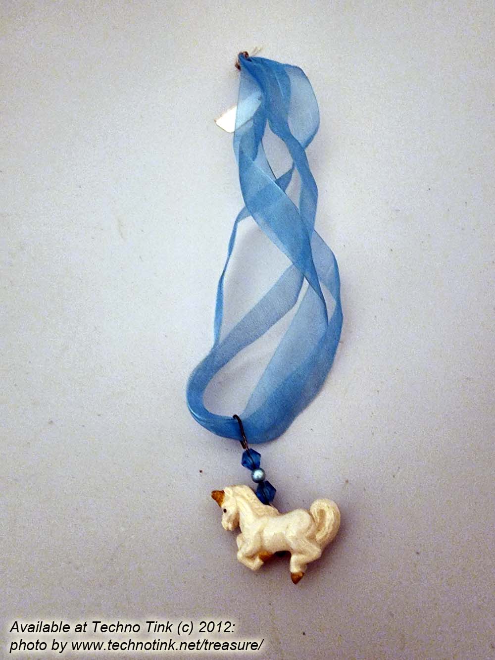 Blue Ribbon Choker with Glazed white Ceramic Unicorn Charm - Image 18