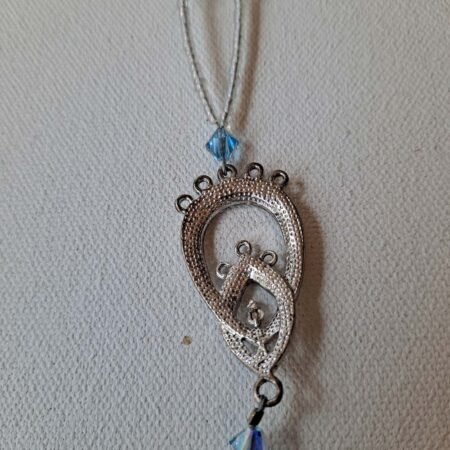 1 solitary Blue and white faux crystal beaded Oval Charm  Footlace