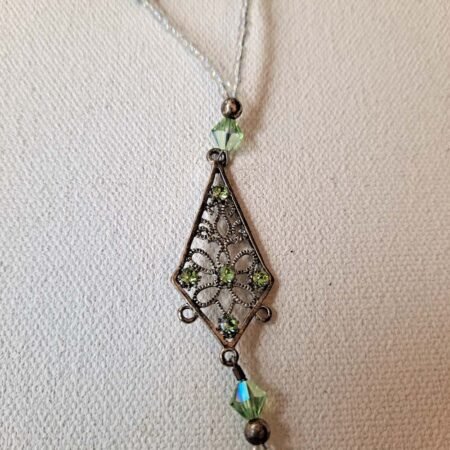 1 solitary Green and white faux crystal beaded Triangular Drop Charm  Footlace