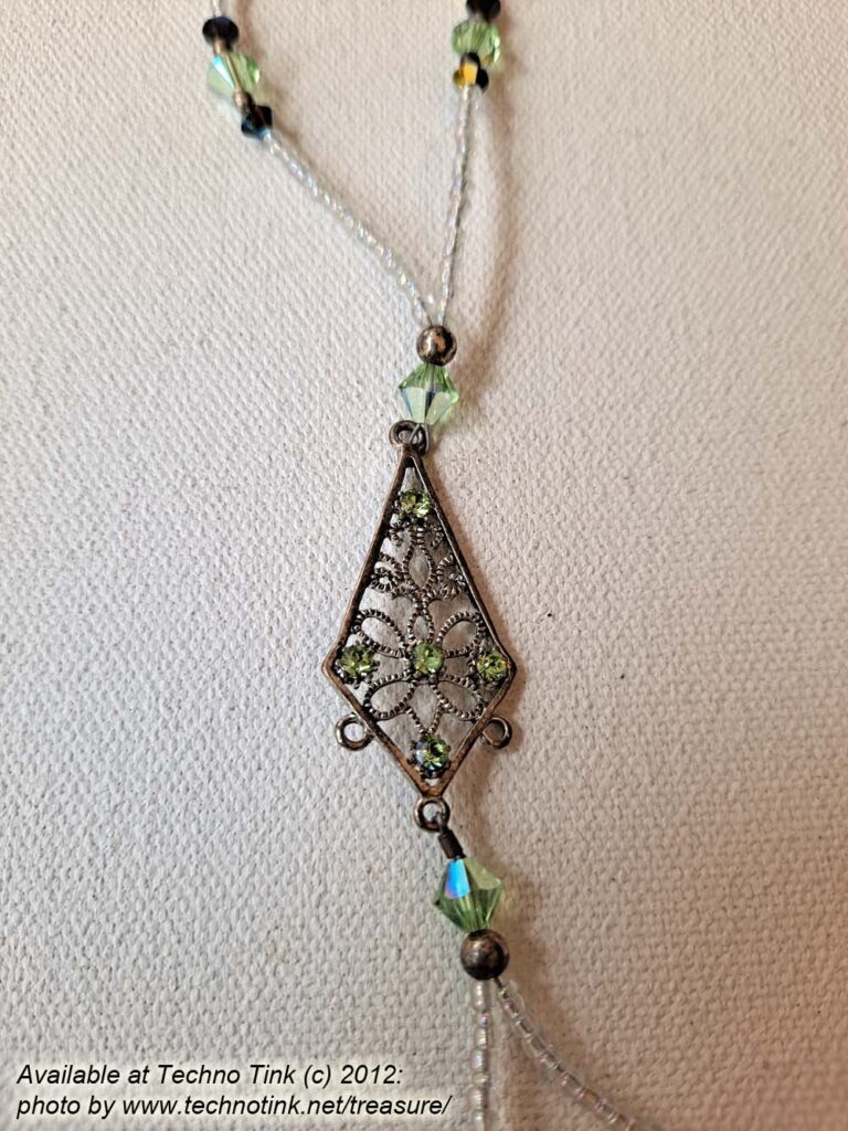 1 solitary Green and white faux crystal beaded Triangular Drop Charm Footlace