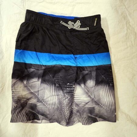 Navy Gray Striped Boy's Swimsuit M 10/12