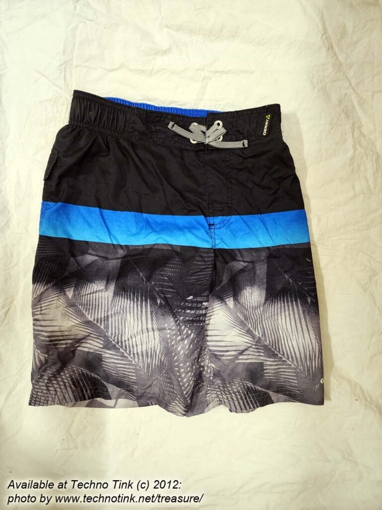 Navy Gray Striped Boy's Swimsuit M 10/12