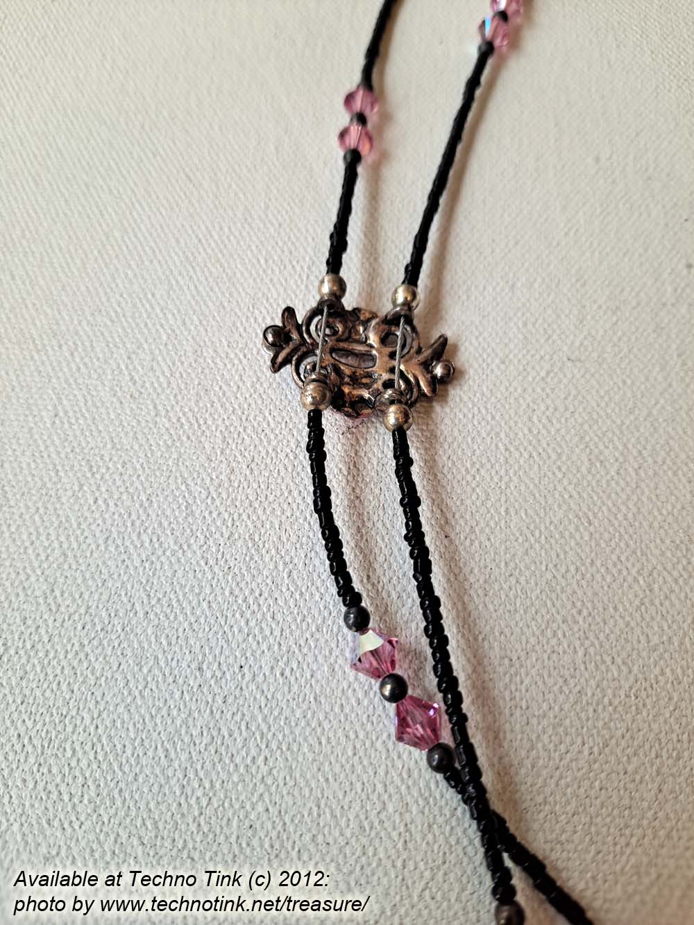 1 Double strand pink and black beaded dual-rose center piece choker - Image 6