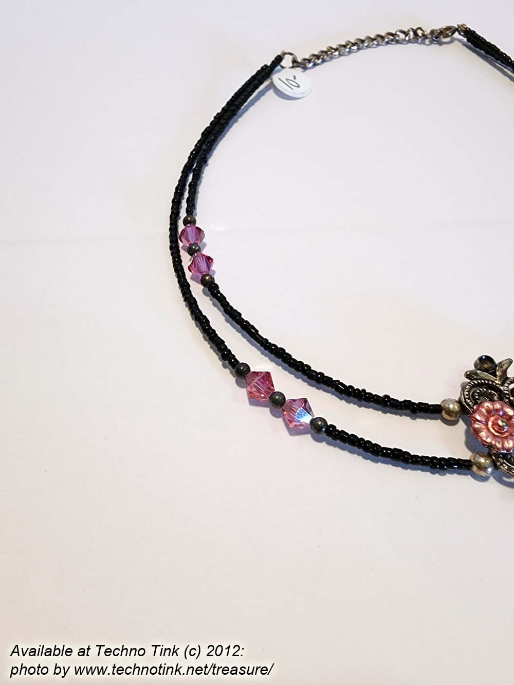 1 Double strand pink and black beaded dual-rose center piece choker - Image 8