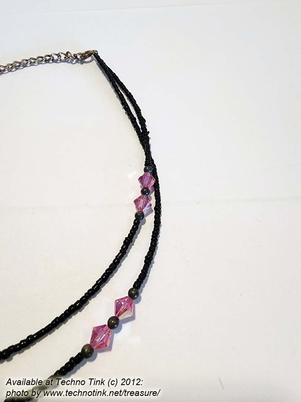1 Double strand pink and black beaded dual-rose center piece choker - Image 9