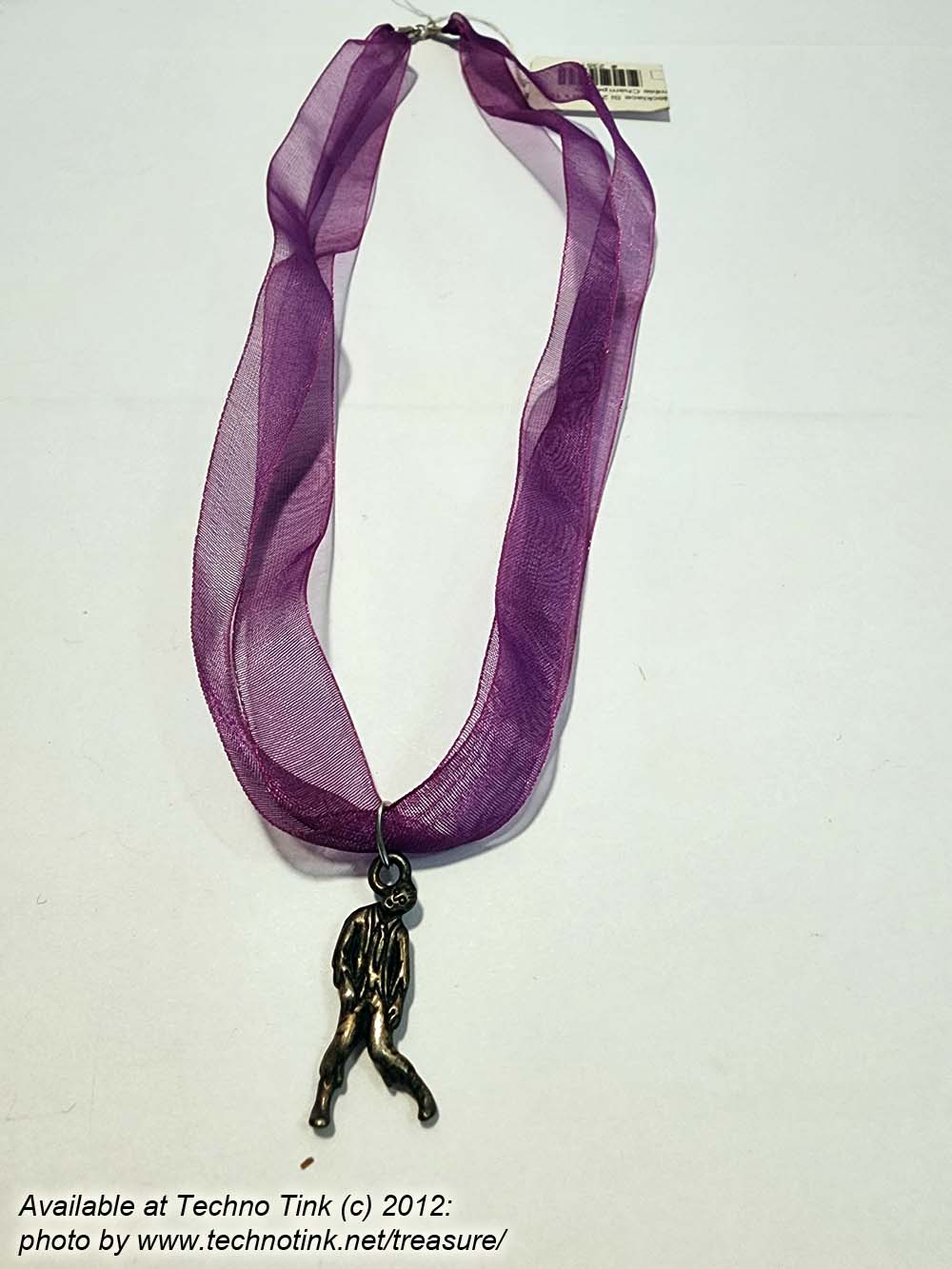 Pewter hanging zombie Pendant on Purple Ribbon Choker - Image 8