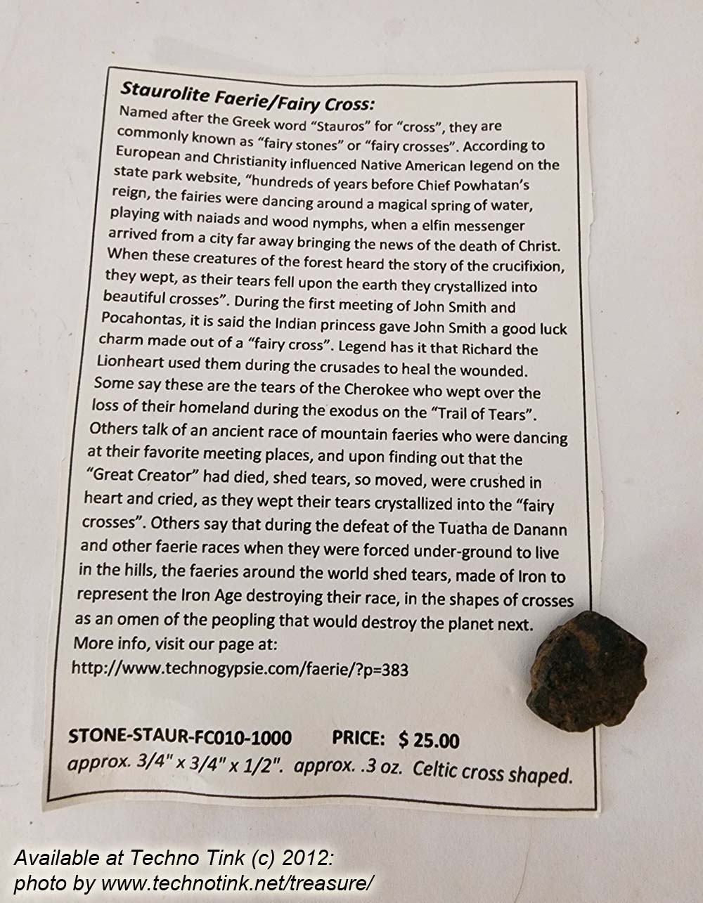 Staurolite Celtic cross - small approximately .75x.75x.5 FC010 - Image 3