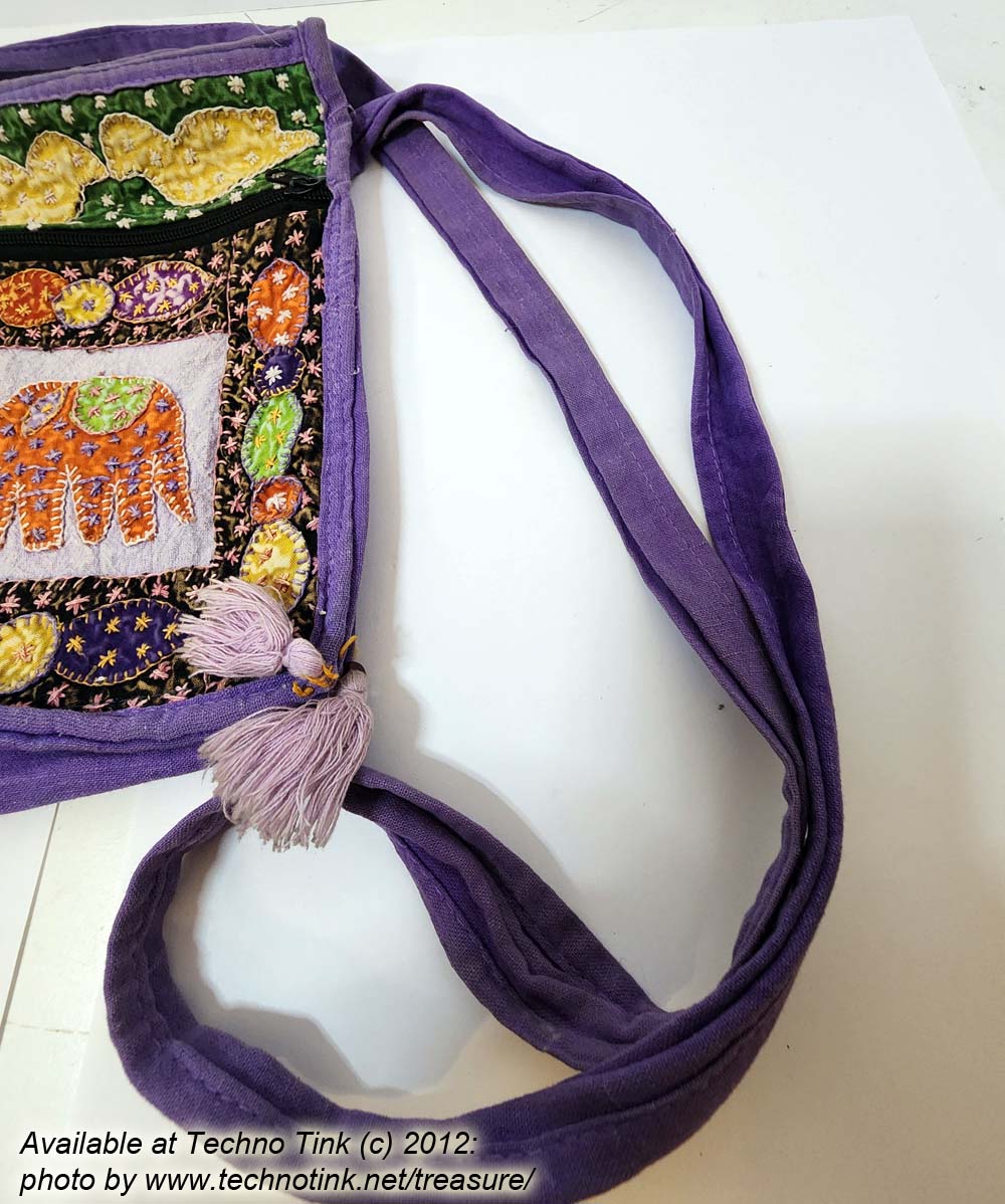 Embroidered and stitched Elephant Purple Satchel Bag Purse and hand-sewn floral patterns - Image 4