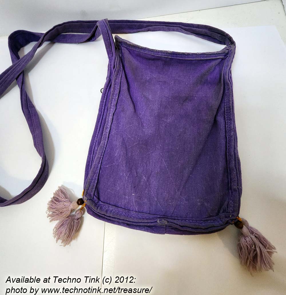 Embroidered and stitched Elephant Purple Satchel Bag Purse and hand-sewn floral patterns - Image 5