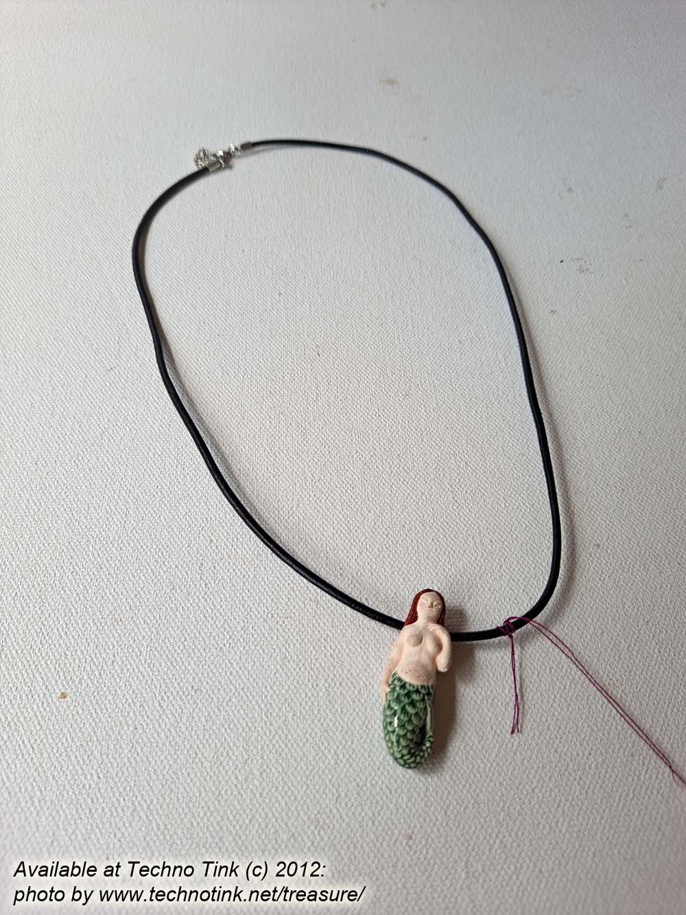 Small Red Headed Pale Skin Mermaid on leather necklace with clasp - Image 5