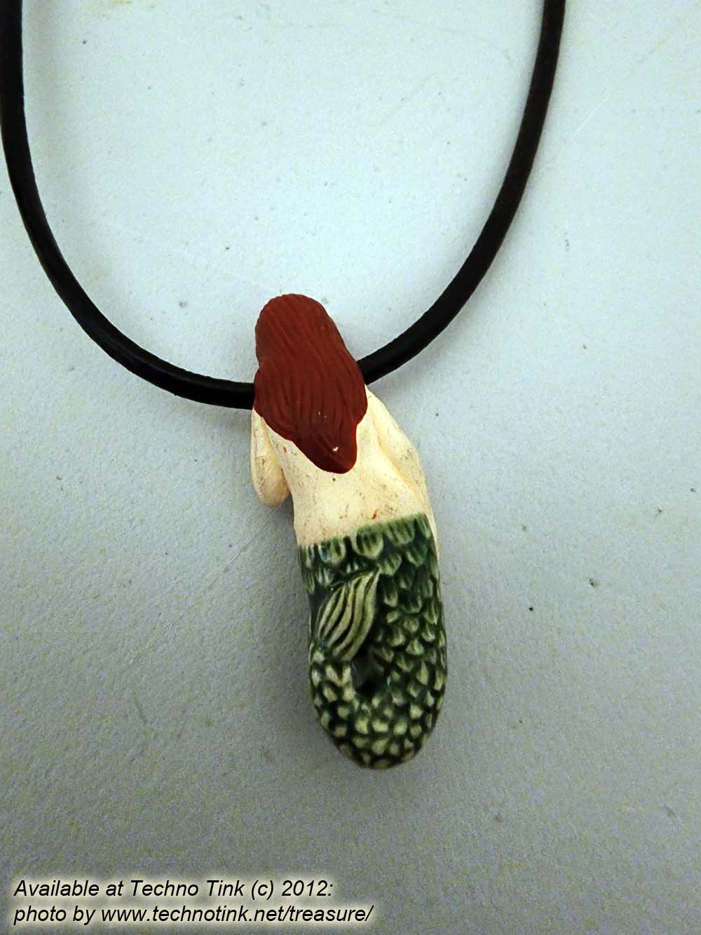 Small Red Headed Pale Skin Mermaid on leather necklace with clasp - Image 8
