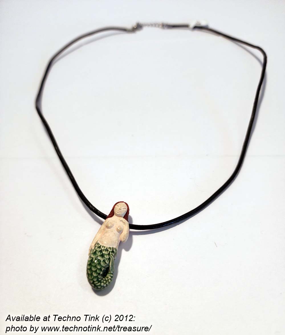 Small Red Headed Pale Skin Mermaid on leather necklace with clasp - Image 10