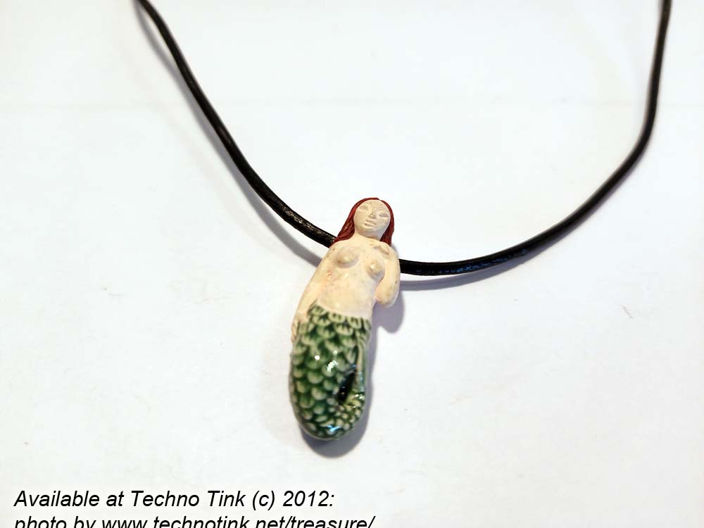 Small Red Headed Pale Skin Mermaid on leather necklace with clasp - Image 11