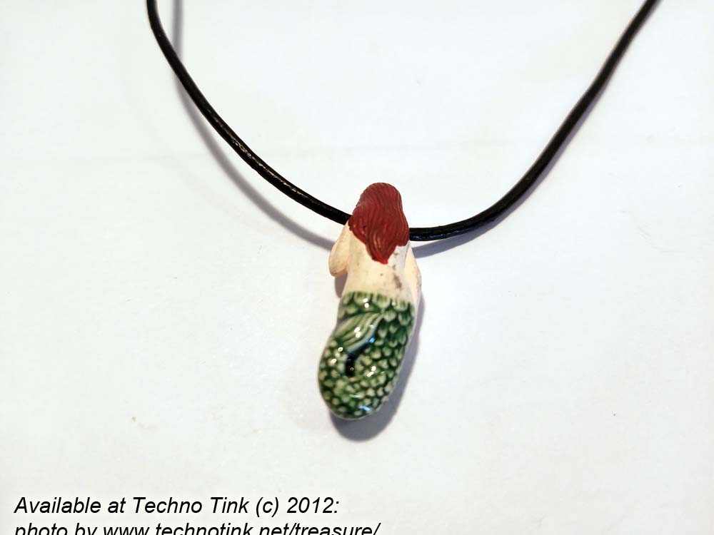 Small Red Headed Pale Skin Mermaid on leather necklace with clasp - Image 13