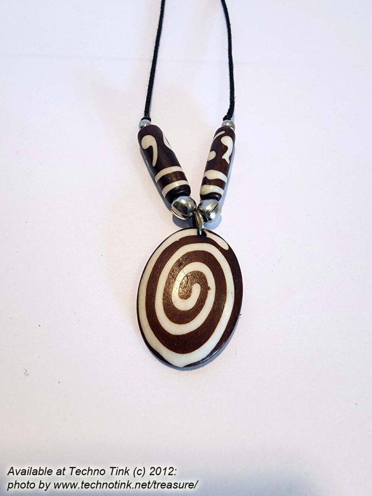 Brown and White Spiral Bone Beaded Pendant Necklace