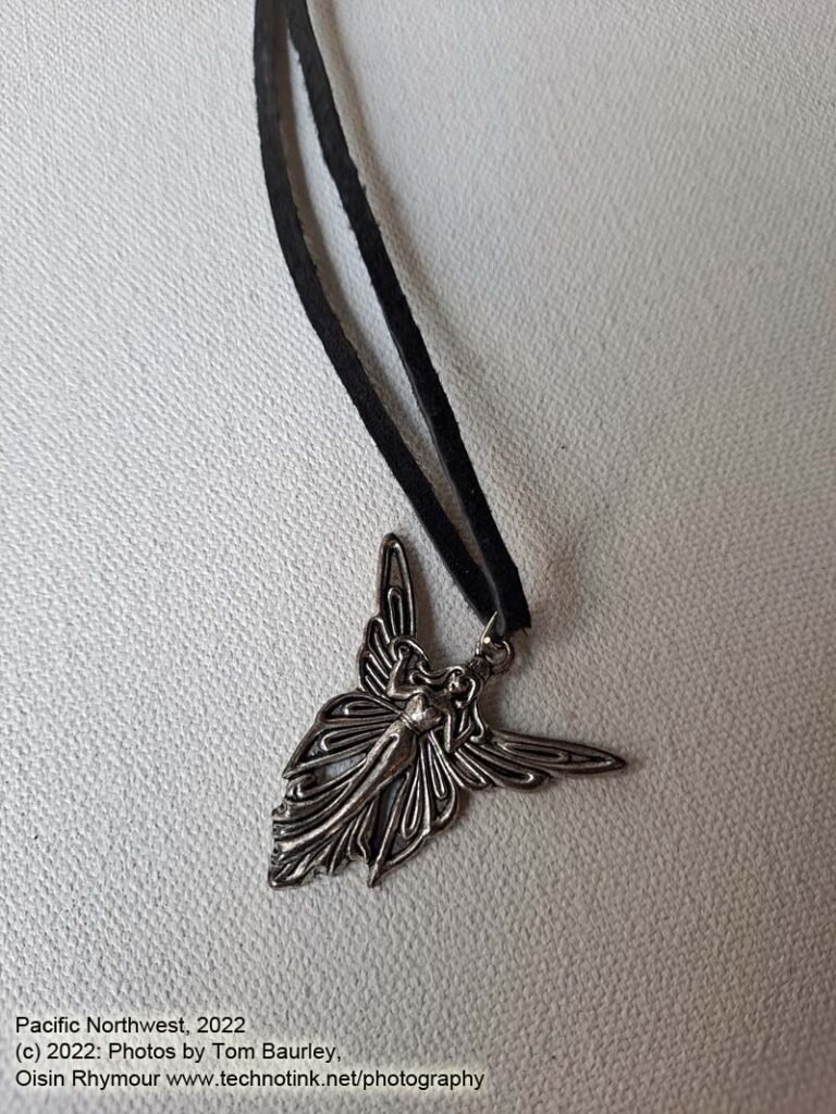 Pewter Angel Fairy Pendant on Black Leather cord necklace