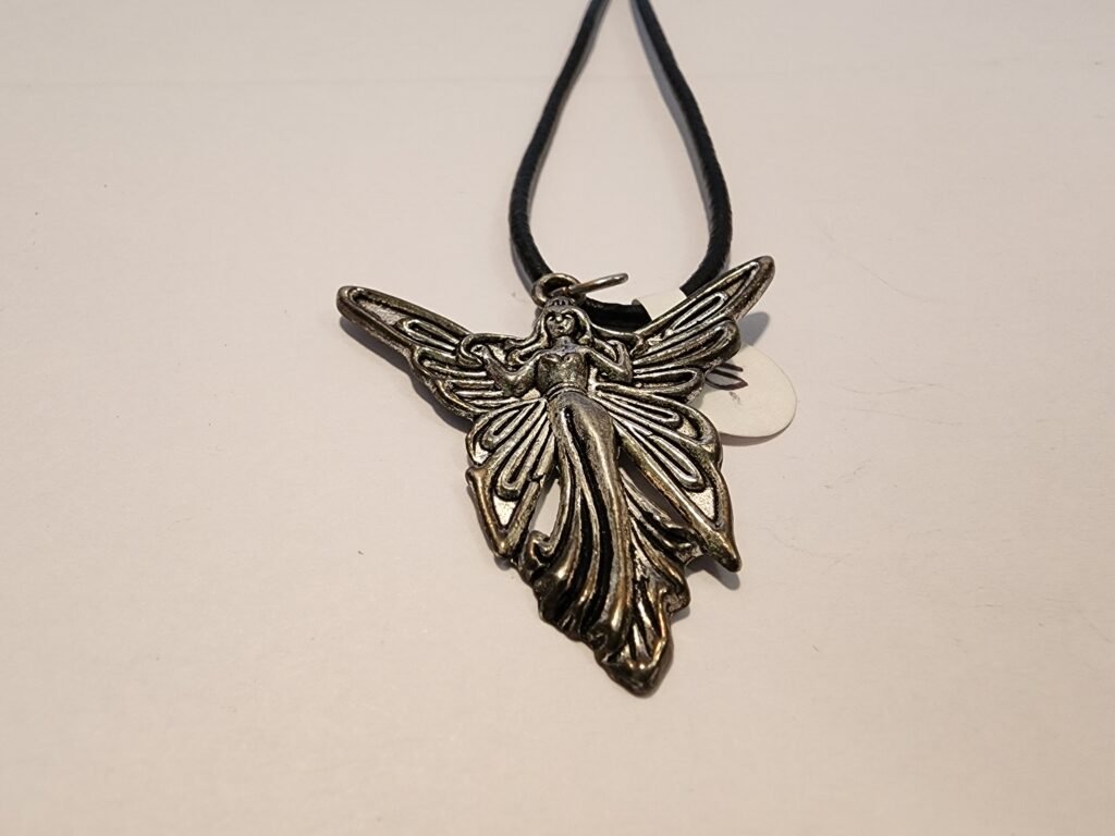 Pewter Angel Fairy Pendant on Black  clasp cord necklace