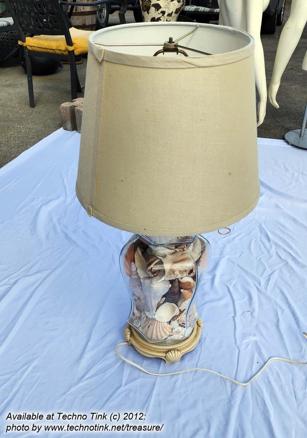 Ornate Glass Vase Lamp filled with various sea shells with shade - Image 2