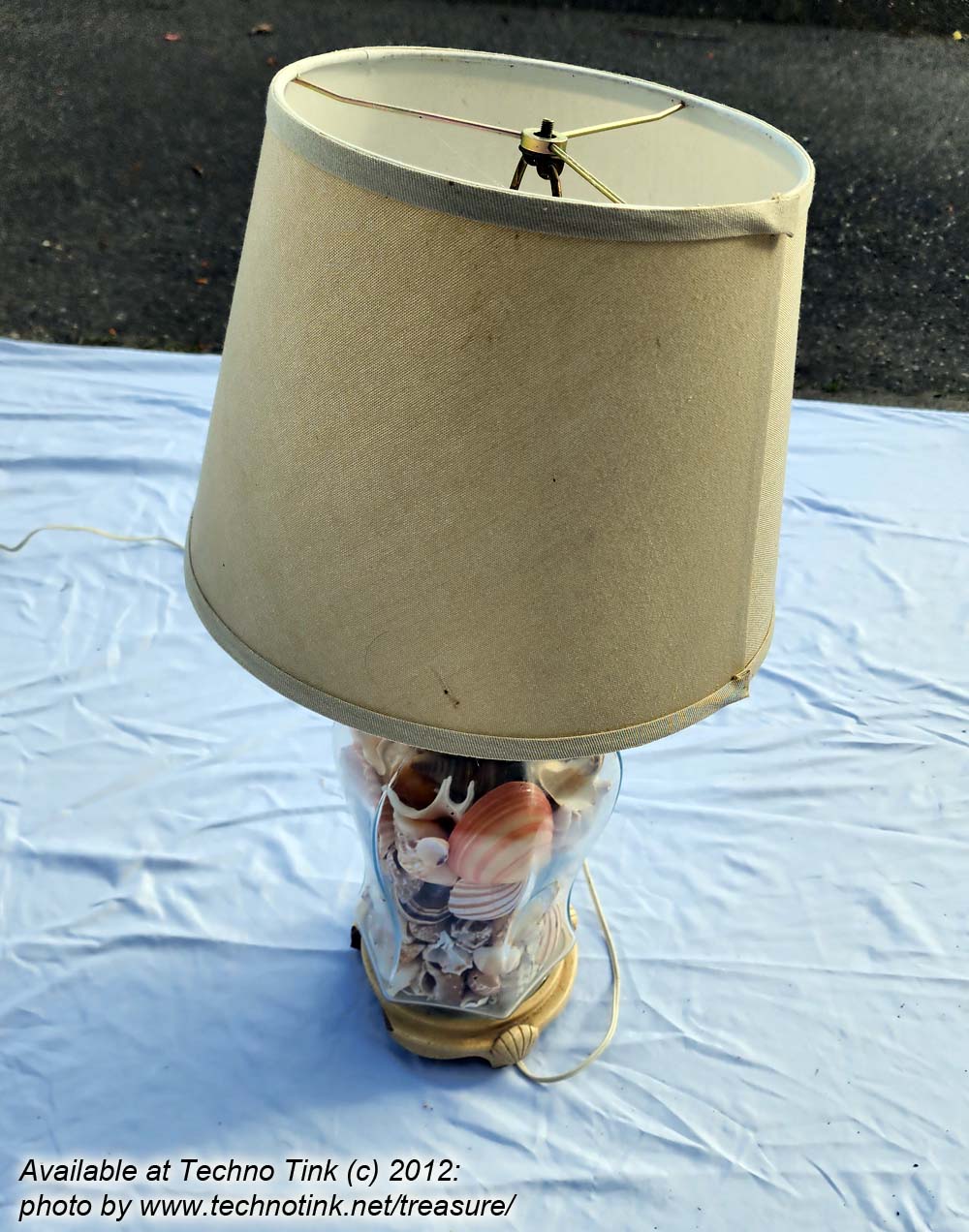 Ornate Glass Vase Lamp filled with various sea shells with shade - Image 3