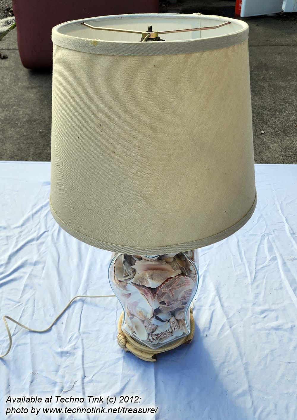 Ornate Glass Vase Lamp filled with various sea shells with shade - Image 4