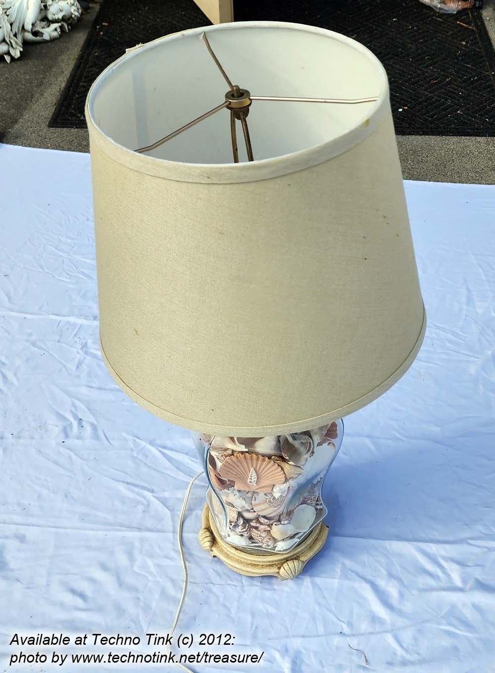 Ornate Glass Vase Lamp filled with various sea shells with shade - Image 5
