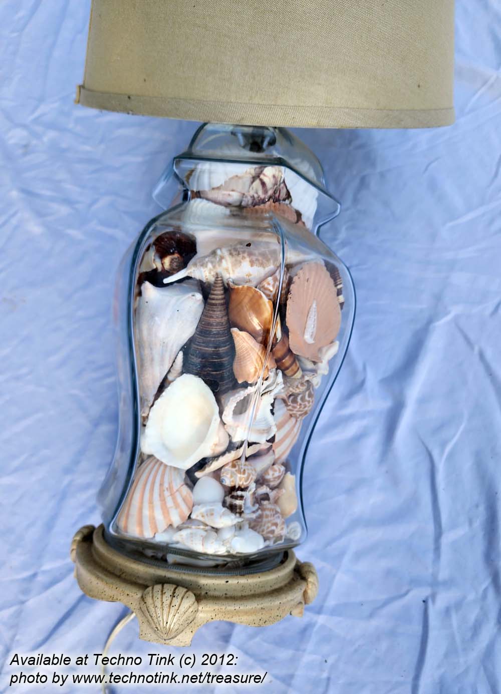 Ornate Glass Vase Lamp filled with various sea shells with shade - Image 7