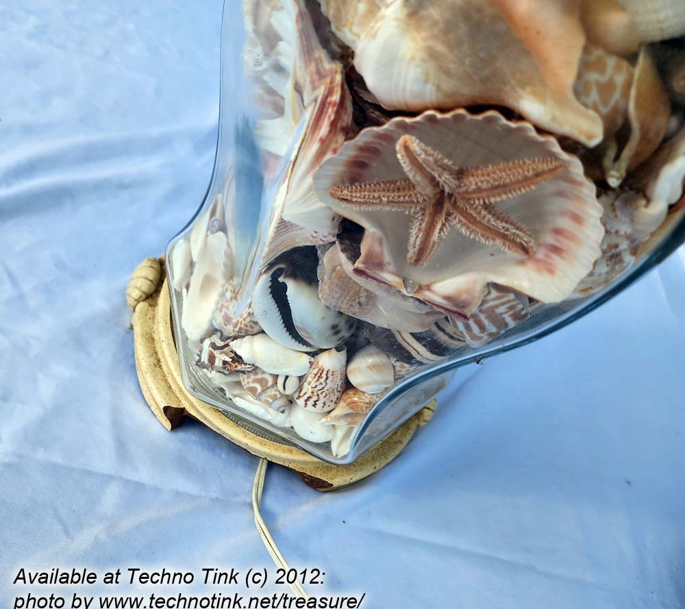 Ornate Glass Vase Lamp filled with various sea shells with shade - Image 9