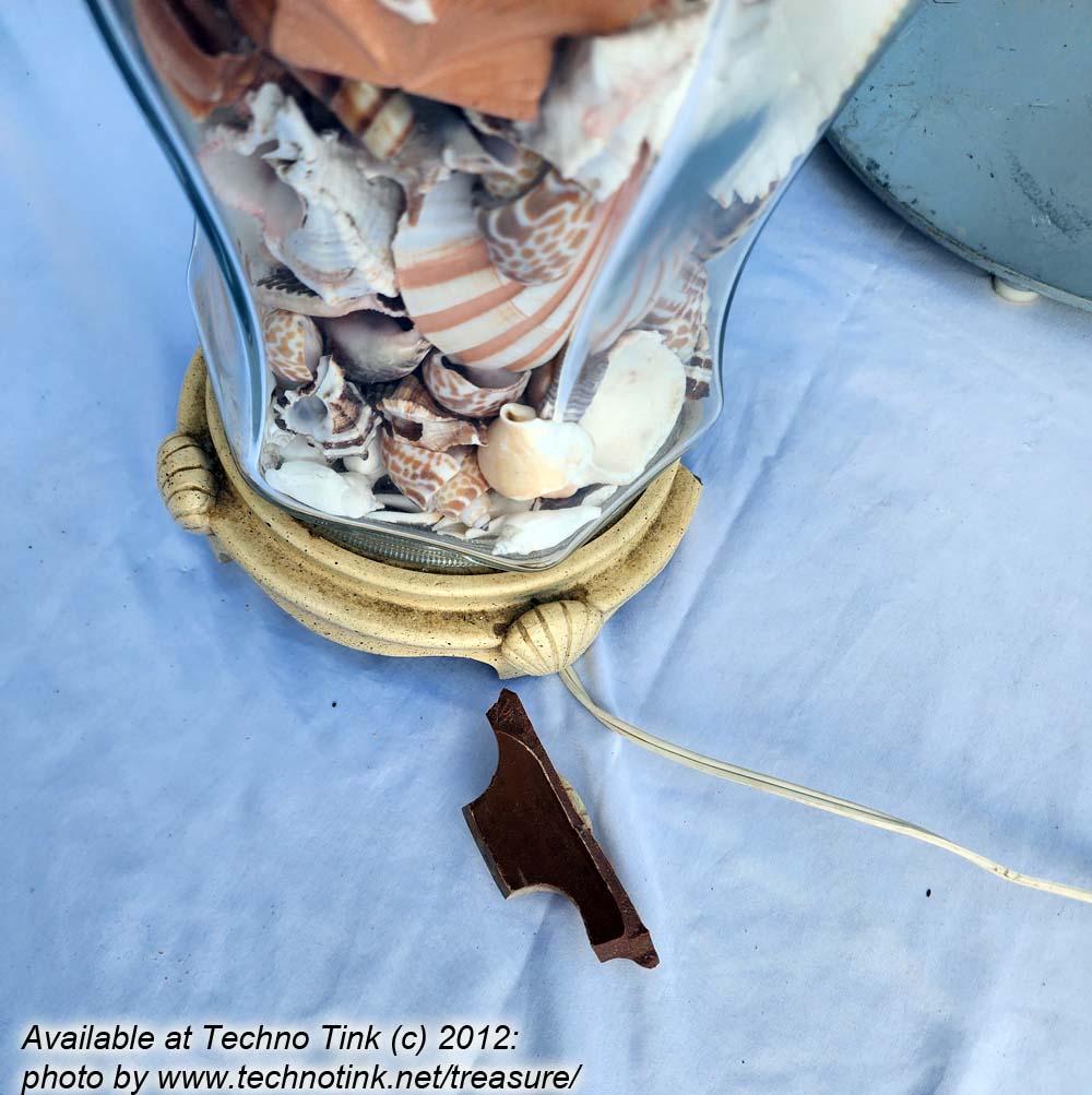Ornate Glass Vase Lamp filled with various sea shells with shade - Image 11