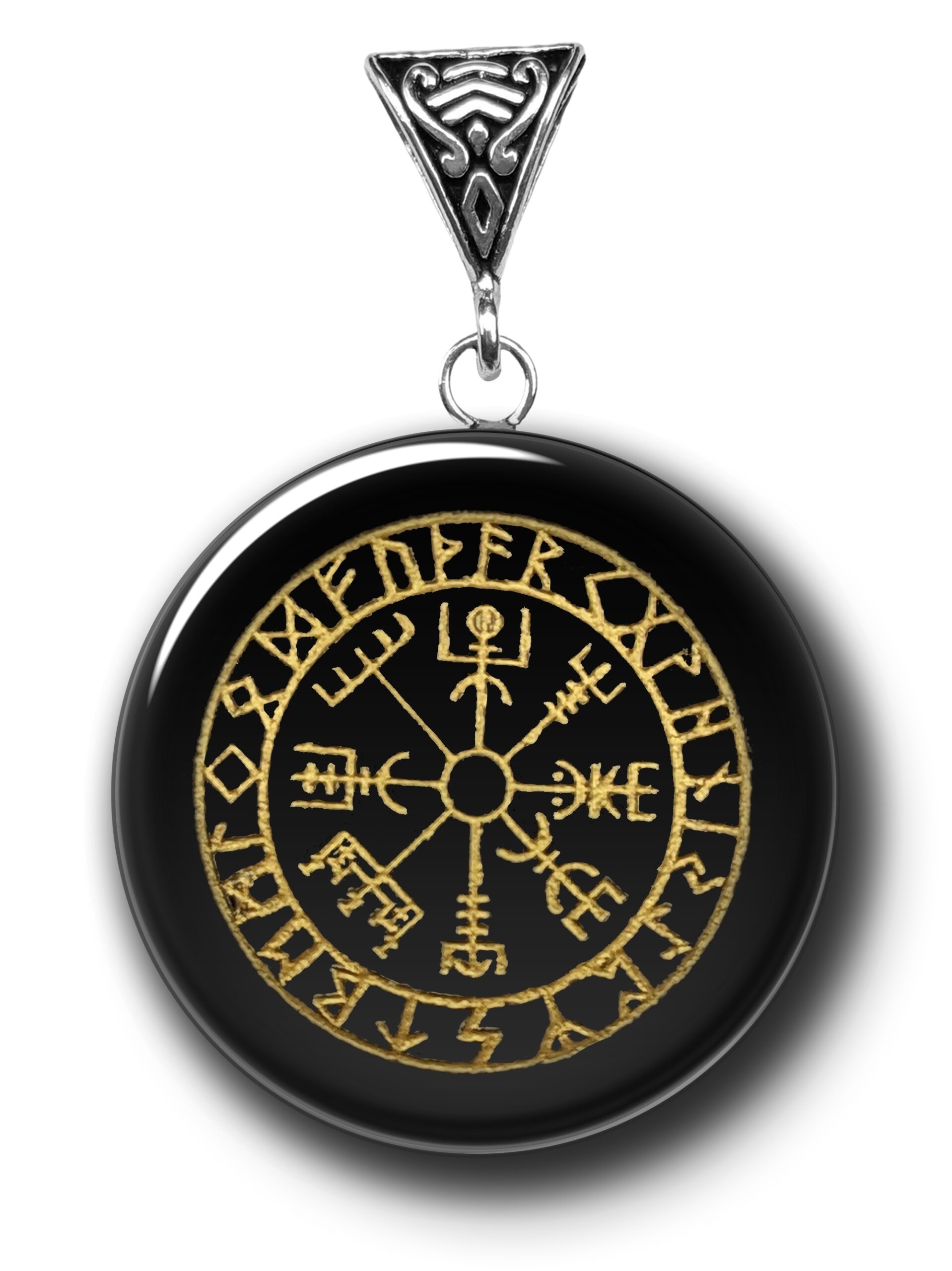 VEGVISIR ON OBSIDIAN PENDANT NECKLACE
