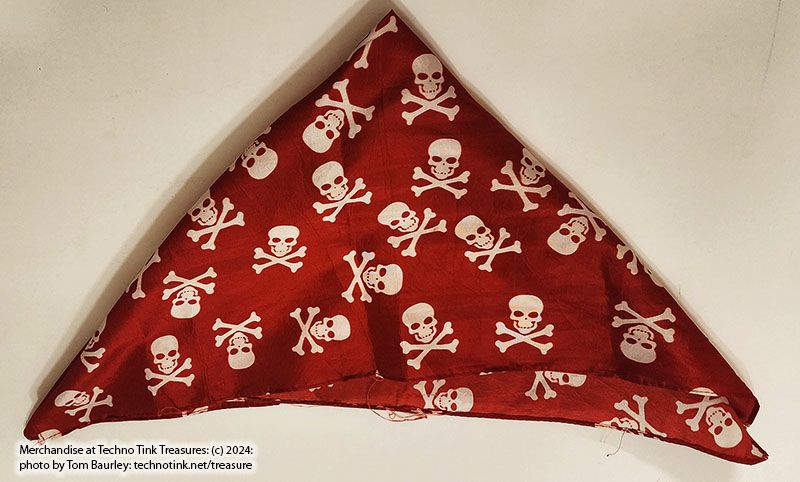White Jolly Roger Skull Crossbones on Red Scarf