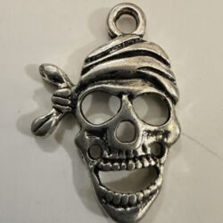 Pirate Skull Bandana Charm Pendant Antique Silver Pewter Openwork Jolly Roger