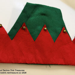 Elf: Green Felt Elf Hat with Red Triangular Trim with gold bells